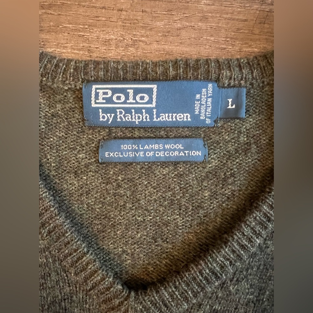 Ralph Lauren Men’s Vintage 100% Italian Lambswool Sweater Polo L Olive F13 - Picture 4 of 6